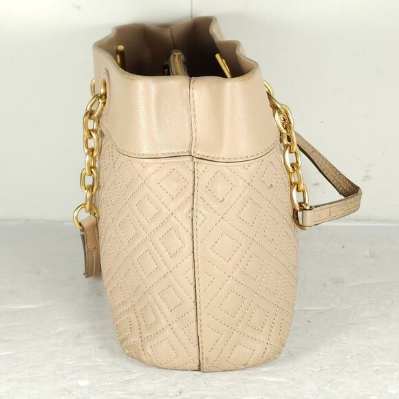 TORY BURCH Light Oak Fleming Diamond Quilted Small Gold Chain Tote Purse Bag - Picture 4 of 16
